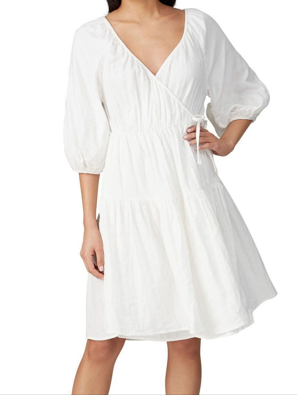 Lov, Whit White Puff Sleeve Wrap Dress XS